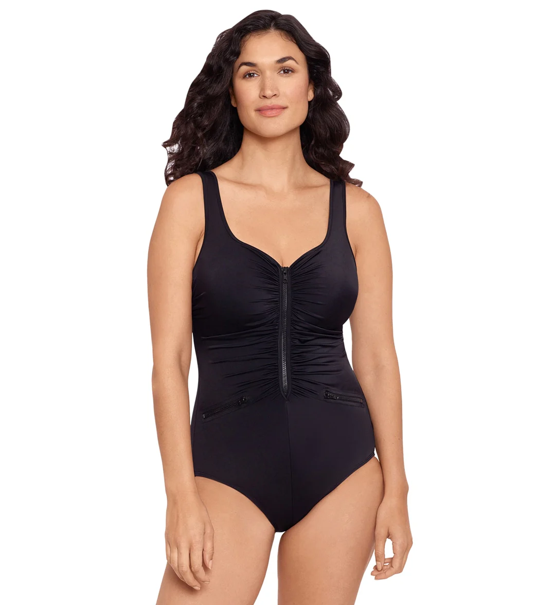 Reebok Women's Sleek & Zipped Chlorine Resistant One Piece Swimsuit