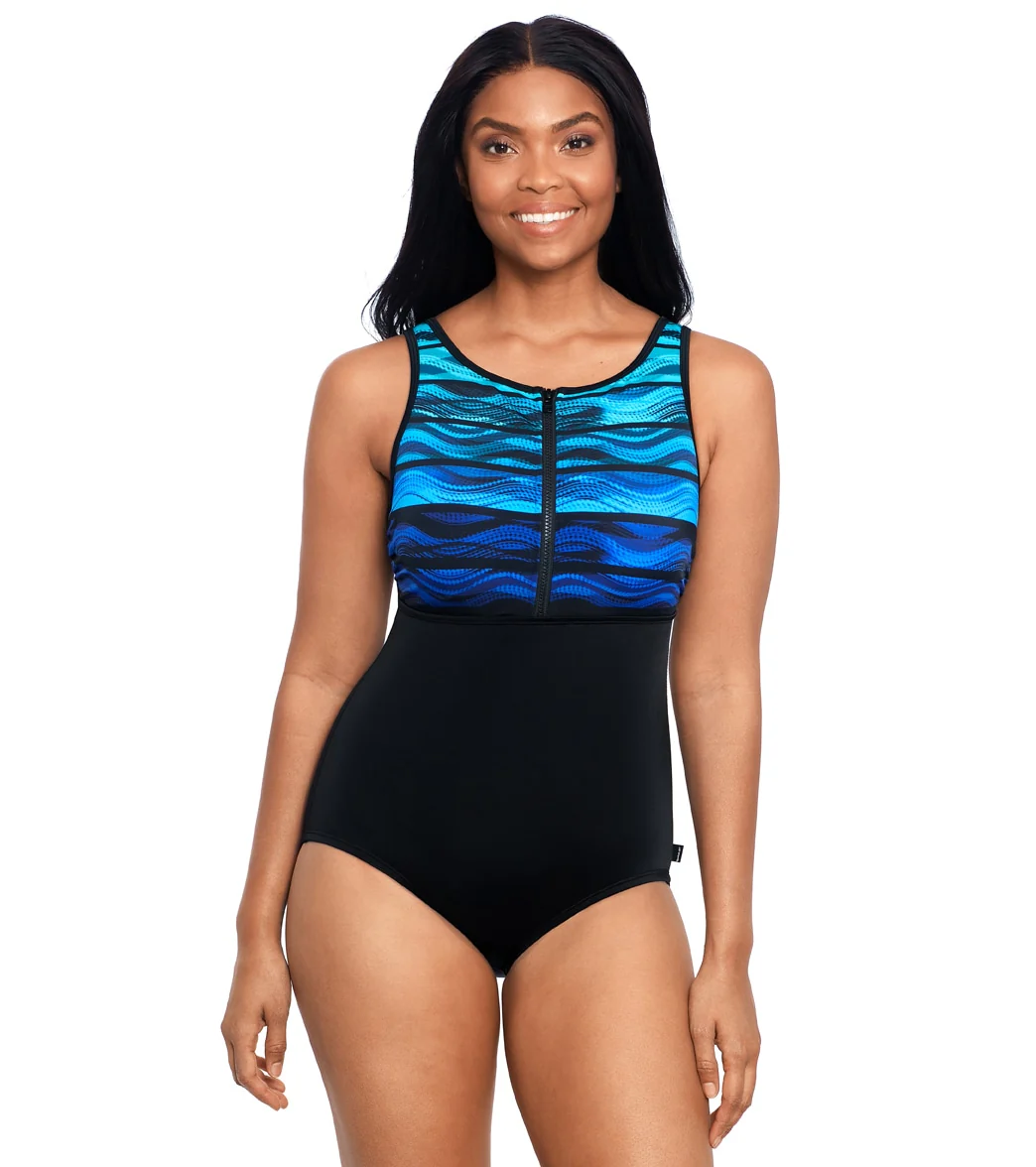 Reebok Women's Wavy Look High Neck One Piece Swimsuit - Image 6