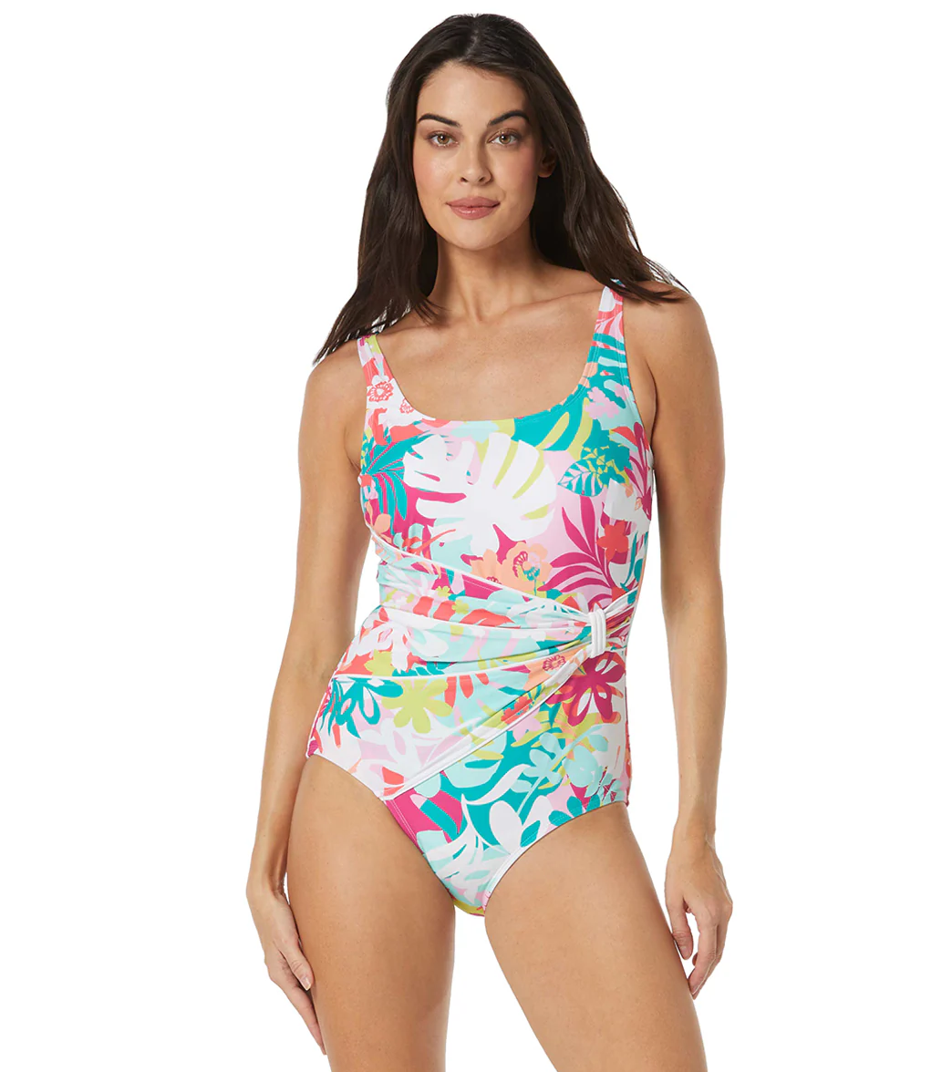 Roxanne Women's Bra Sized Chlorine Resistant Pacific Palm Draped Sash One Piece Swimsuit (D/DD Cup) - Image 5