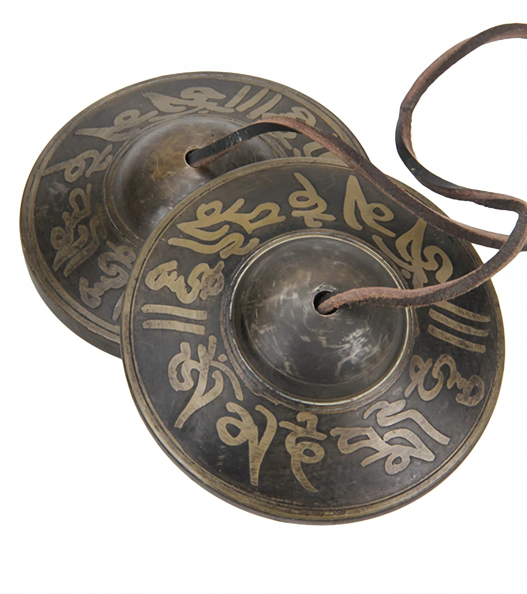 Sacred Space XL Om Mani Padme Hum Tibetan Gong Tingsha Cymbals 3.5" - Image 3