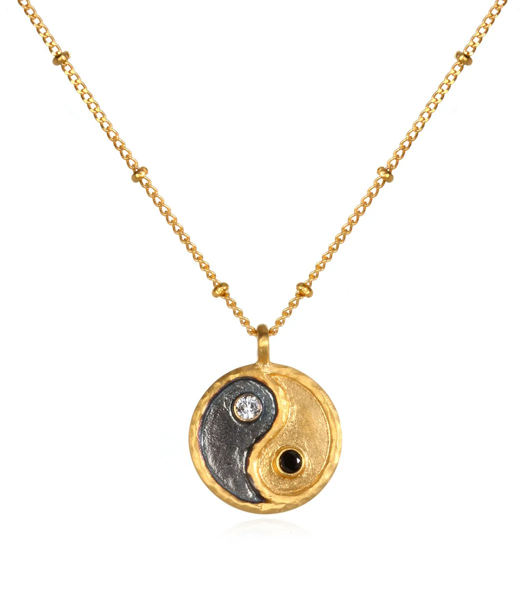Satya Jewelry Gold w/ Black Spinel Yin Yang Necklace
