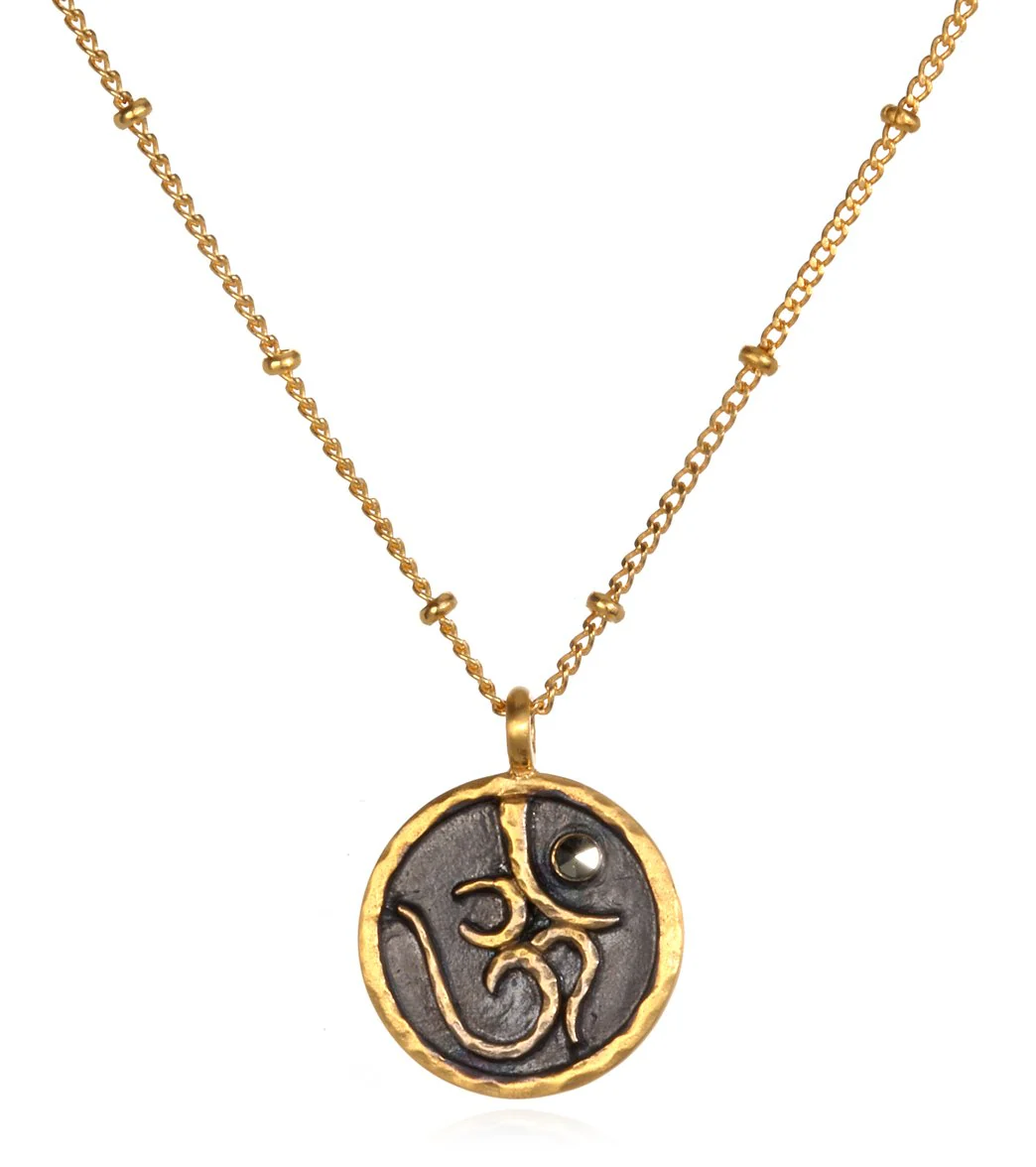 Satya Jewelry Gold w/ Pyrite & Gunmetal Om Necklace