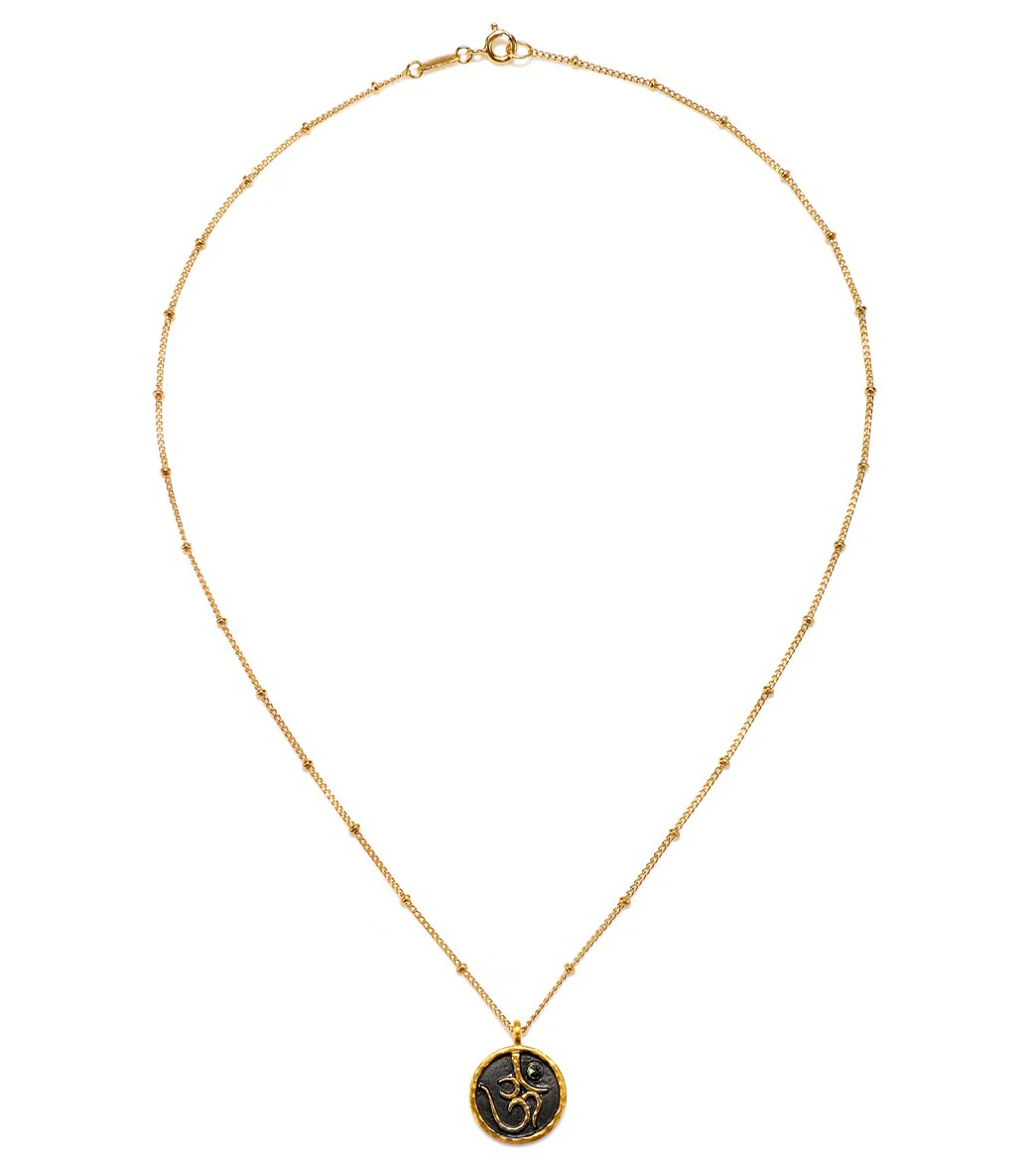 Satya Jewelry Gold w/ Pyrite & Gunmetal Om Necklace - Image 2