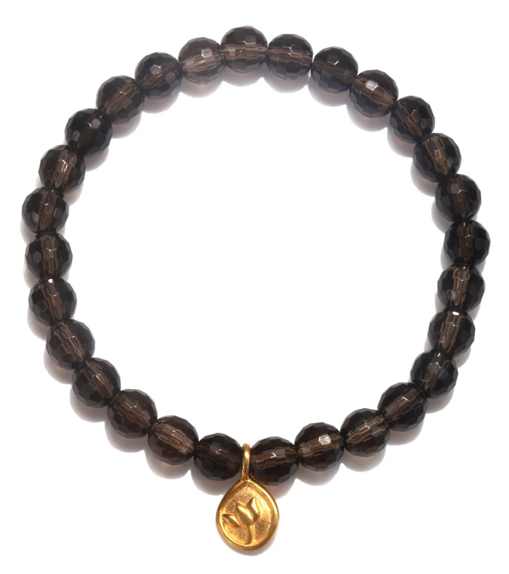 Satya Jewelry Smokey Quartz w/ Golden Lotus Beaded Bracelet