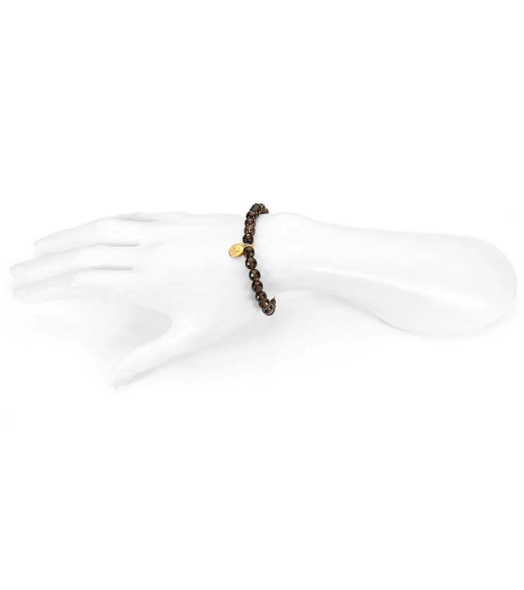 Satya Jewelry Smokey Quartz w/ Golden Lotus Beaded Bracelet - Image 2