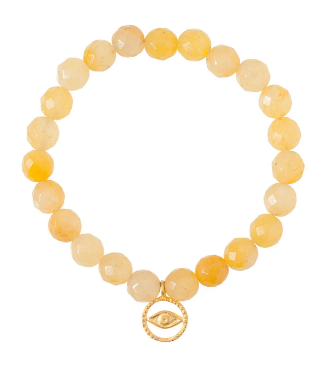Satya Jewelry Yellow Jade w/ Golden Evil Eye Beaded Bracelet