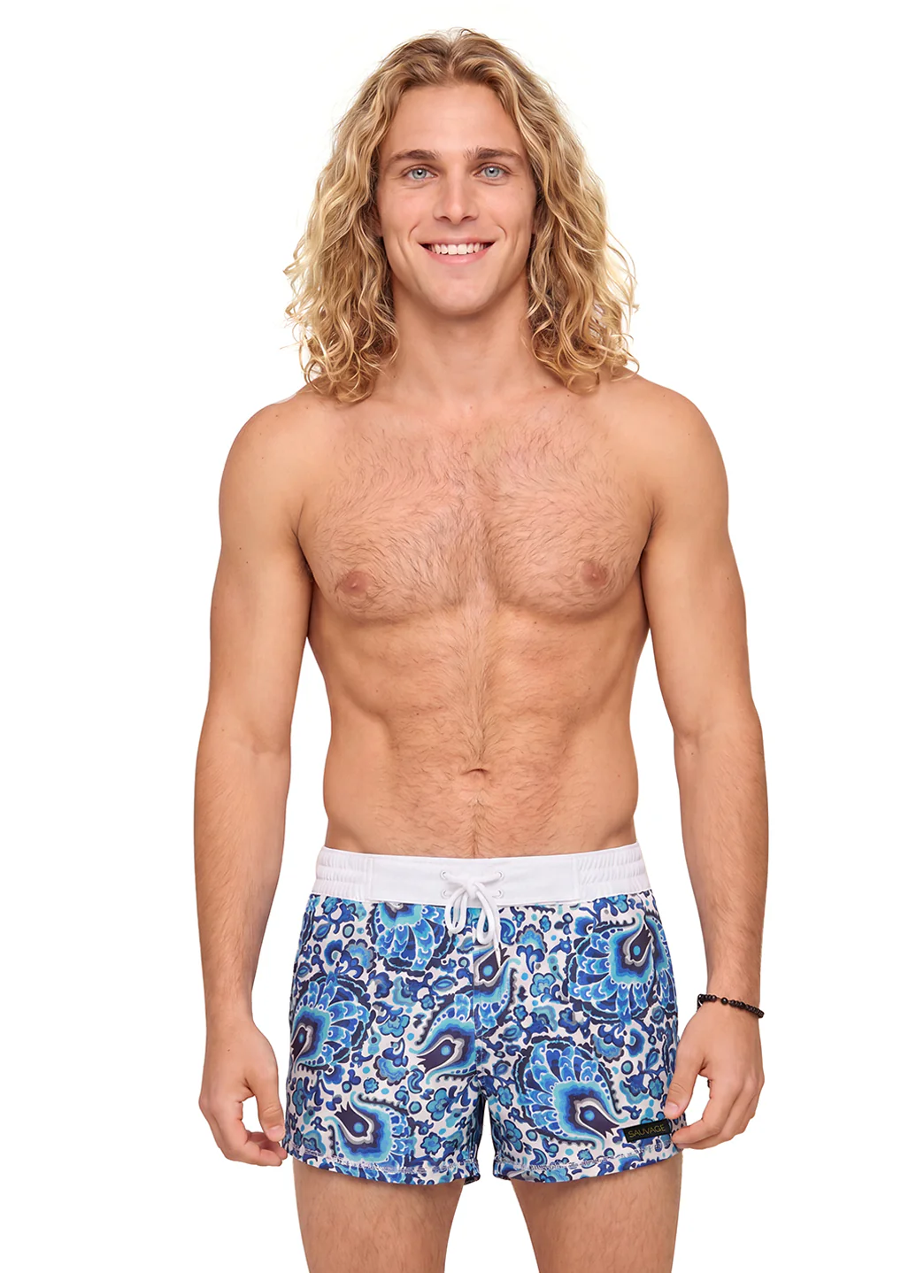 Sauvage Men's Blue Paisley Italian Swim Trunks