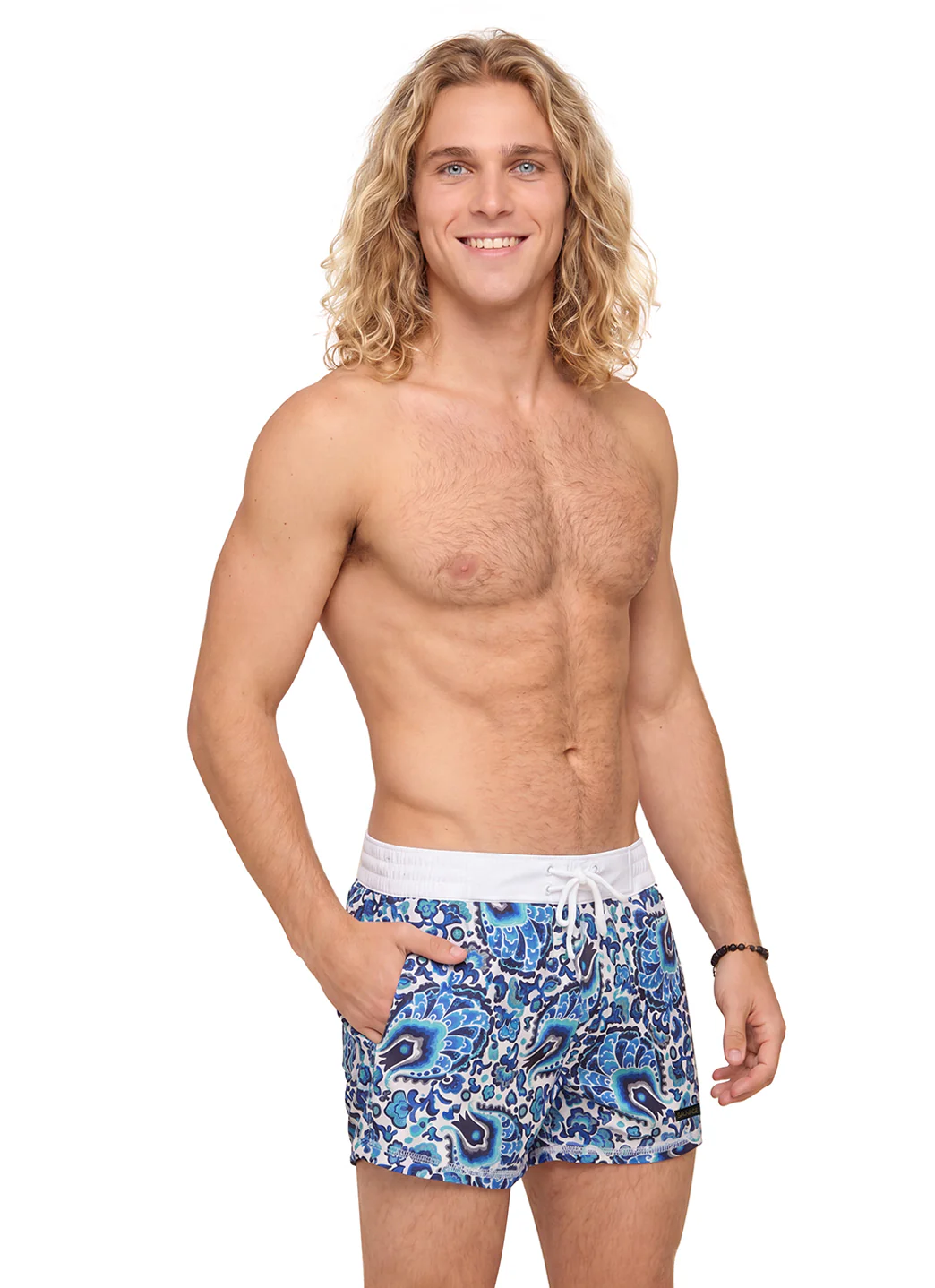 Sauvage Men's Blue Paisley Italian Swim Trunks - Image 4