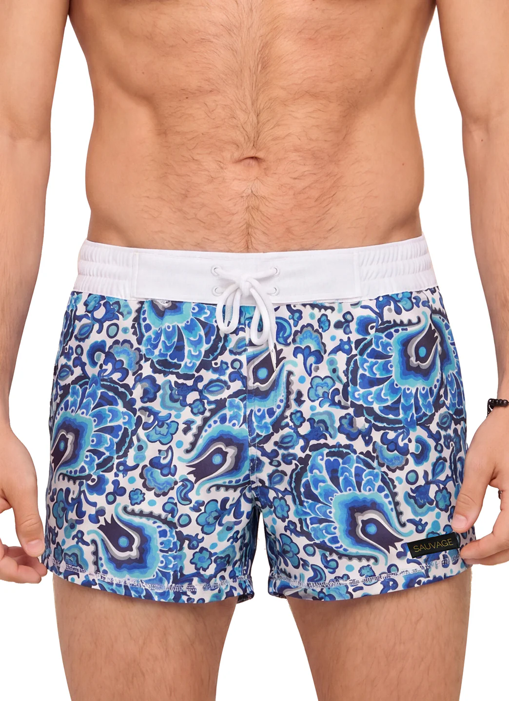 Sauvage Men's Blue Paisley Italian Swim Trunks - Image 6