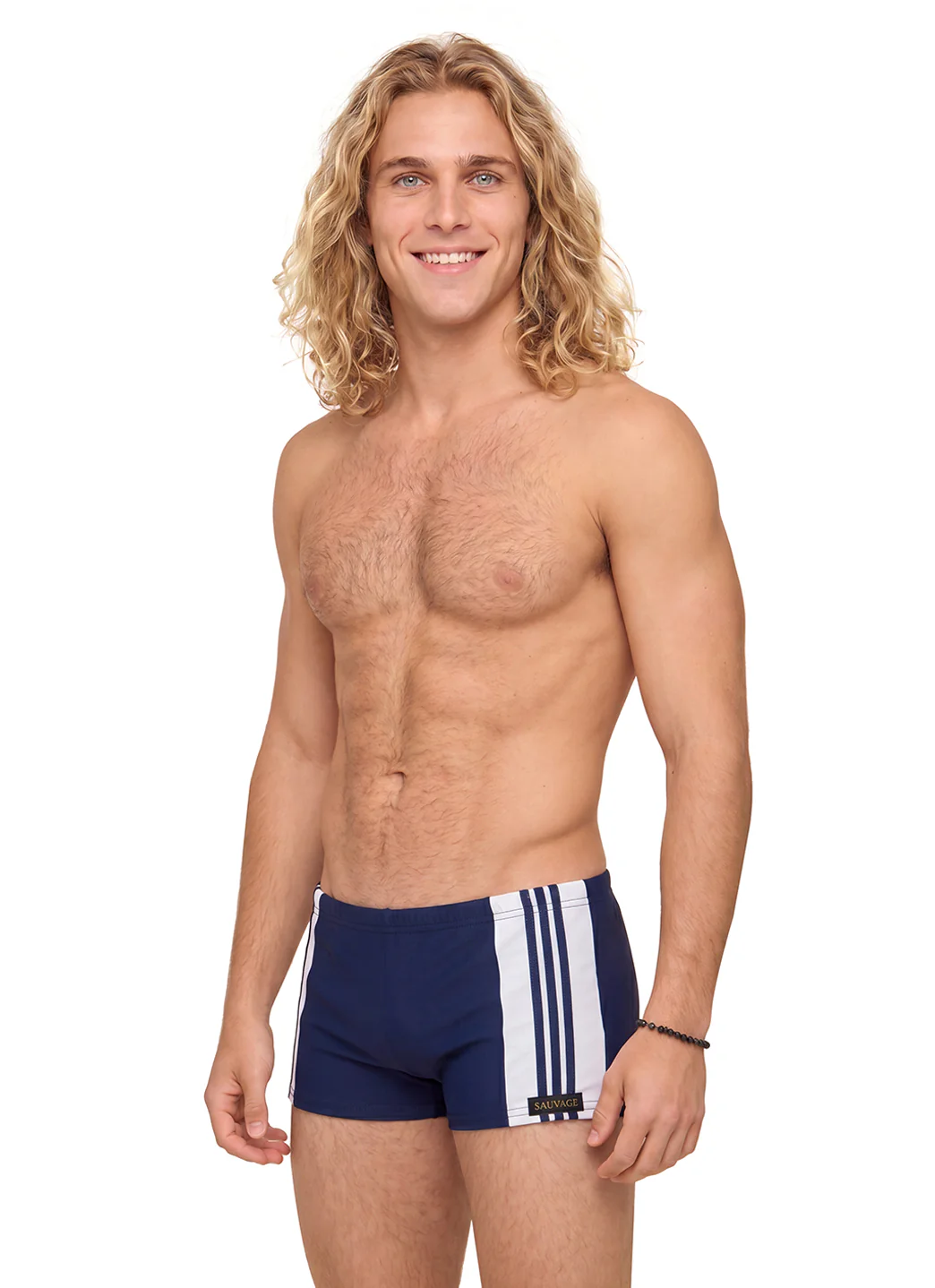 Sauvage Men's Side Stripe Square Leg Swimsuit