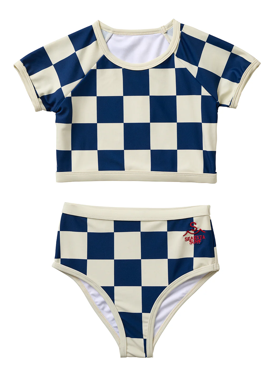 Seaesta Surf Girls' Nautical Checks Two Piece Rash Guard Set (Toddler, Little Kid, Big Kid)