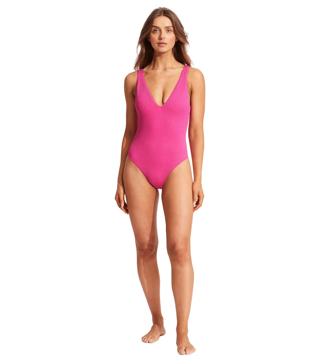 Seafolly Women's Sea Dive Deep V Neck One Piece Swimsuit - Image 4