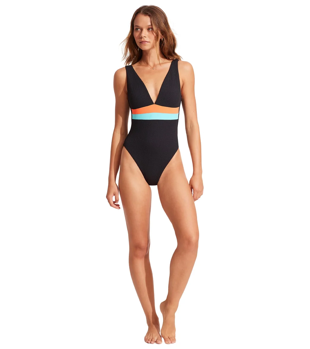 Seafolly Women's Slice Of Splice Spliced Deep V Neck One Piece Swimsuit - Image 4