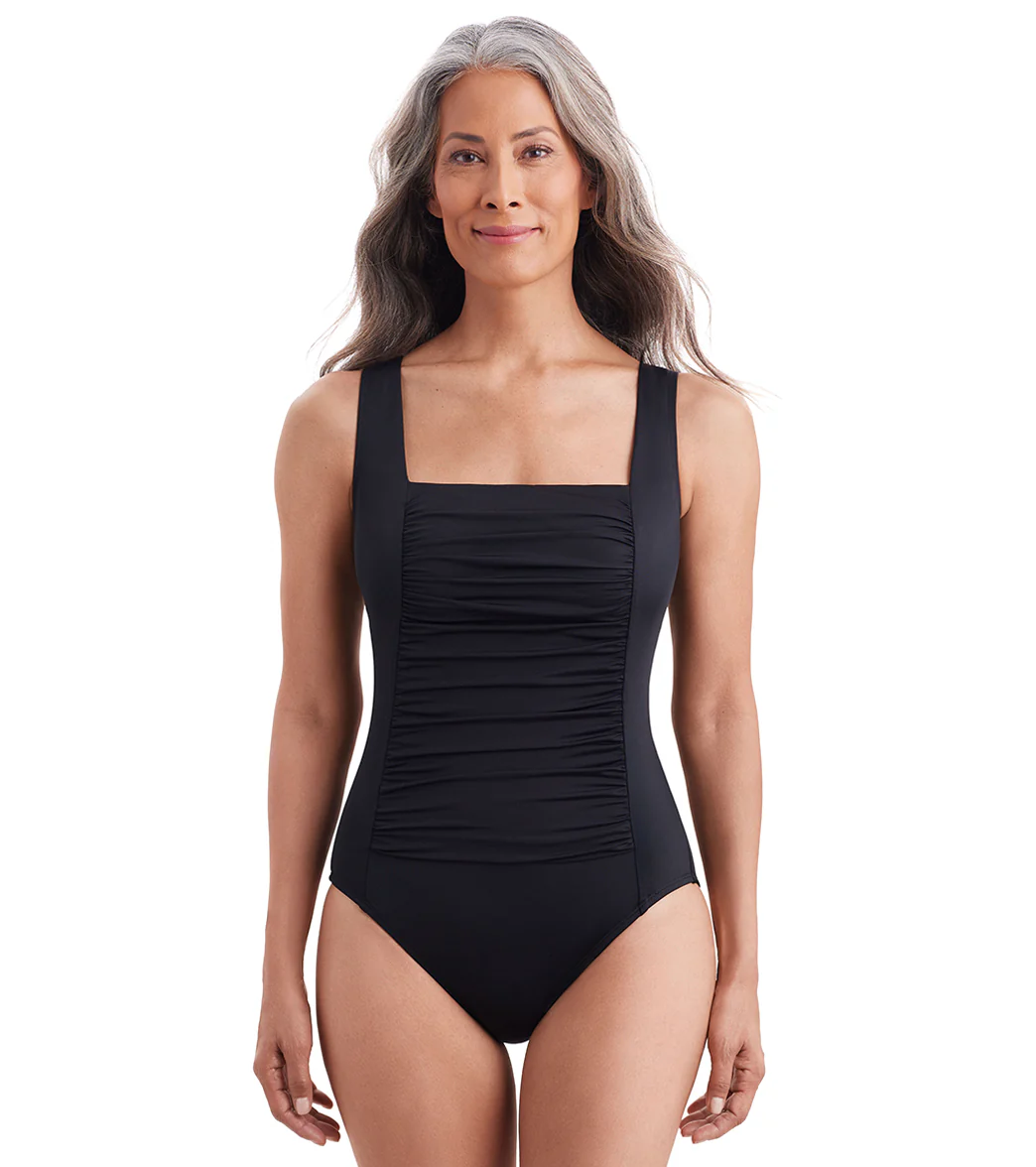 Shape Solver By Penbrooke Women's Divine Solids Square Neck Princess Seam One Piece Swimsuit - Image 7