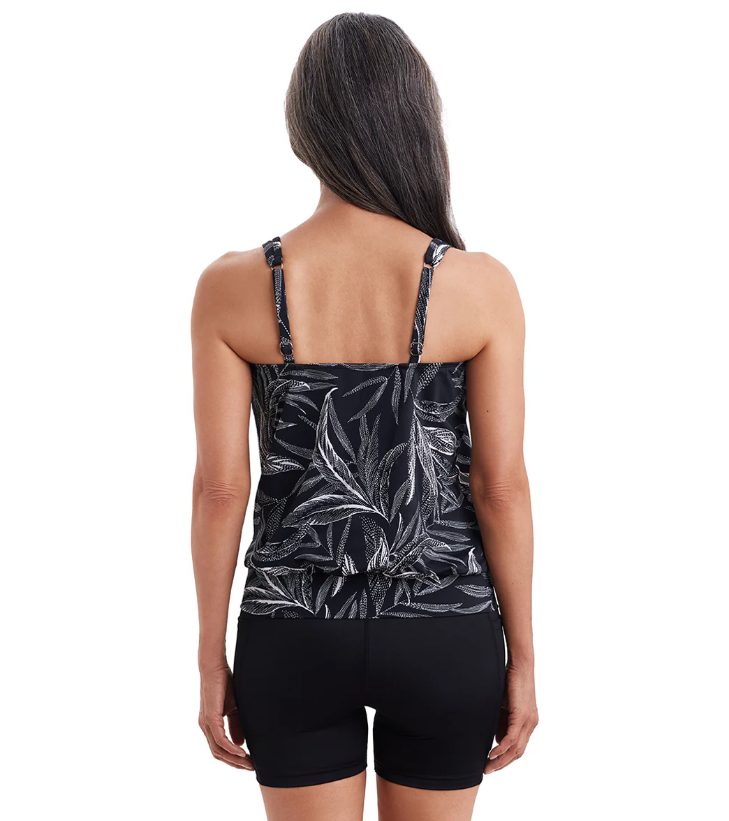 Shape Solver By Penbrooke Women's Leaf Encounter Mastectomy Shirred Neck Blouson Tankini Top - Image 3