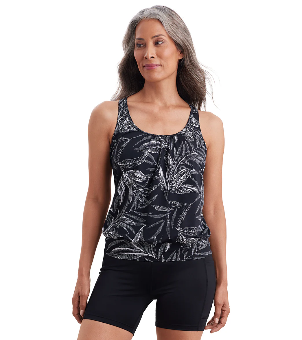 Shape Solver By Penbrooke Women's Leaf Encounter Mastectomy Shirred Neck Blouson Tankini Top - Image 6