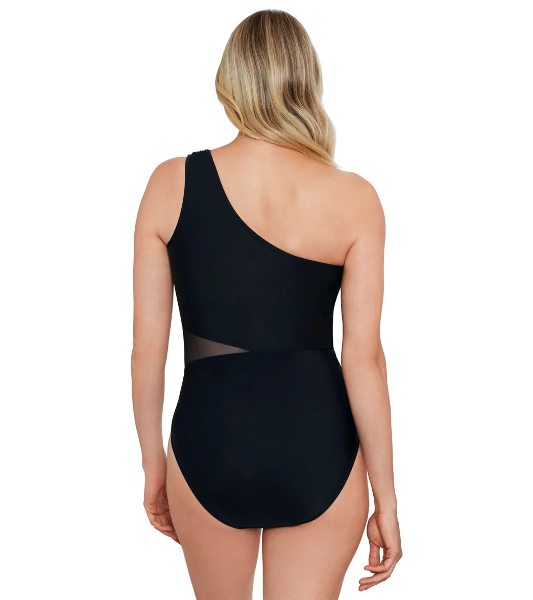 Shape Solver By Penbrooke Women's Meshed Up Mesh Insert One Shoulder One Piece Swimsuit - Image 3