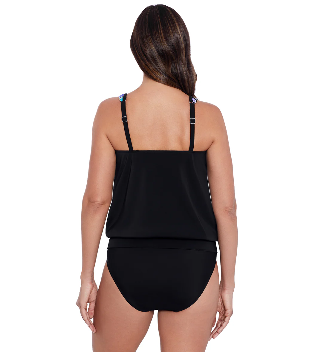 Shape Solver By Penbrooke Women's On the Fence Shirred Neck Blouson Tankini Top - Image 3