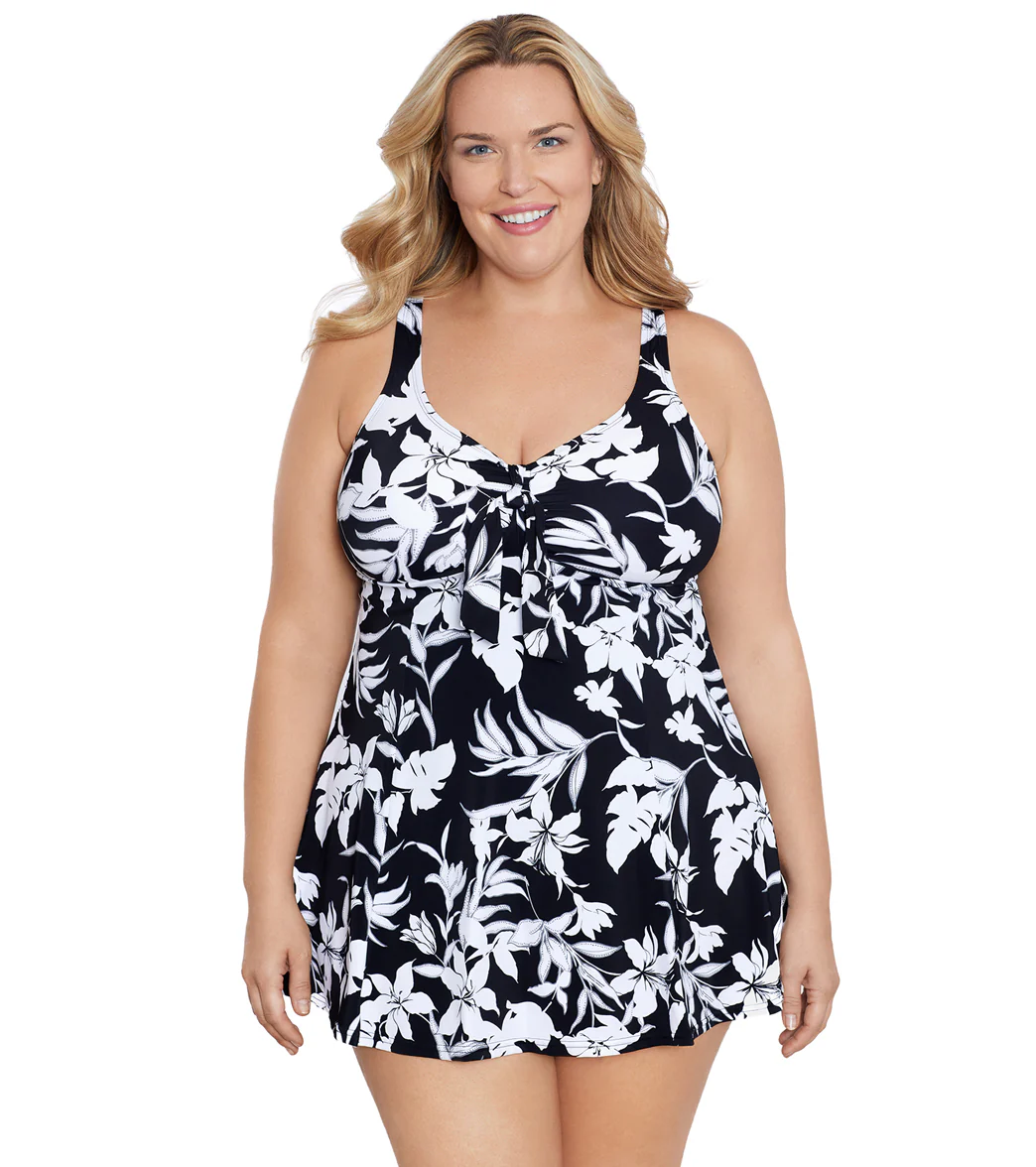 Shape Solver By Penbrooke Women's Plus  Night Shade Bow Front Swim Dress