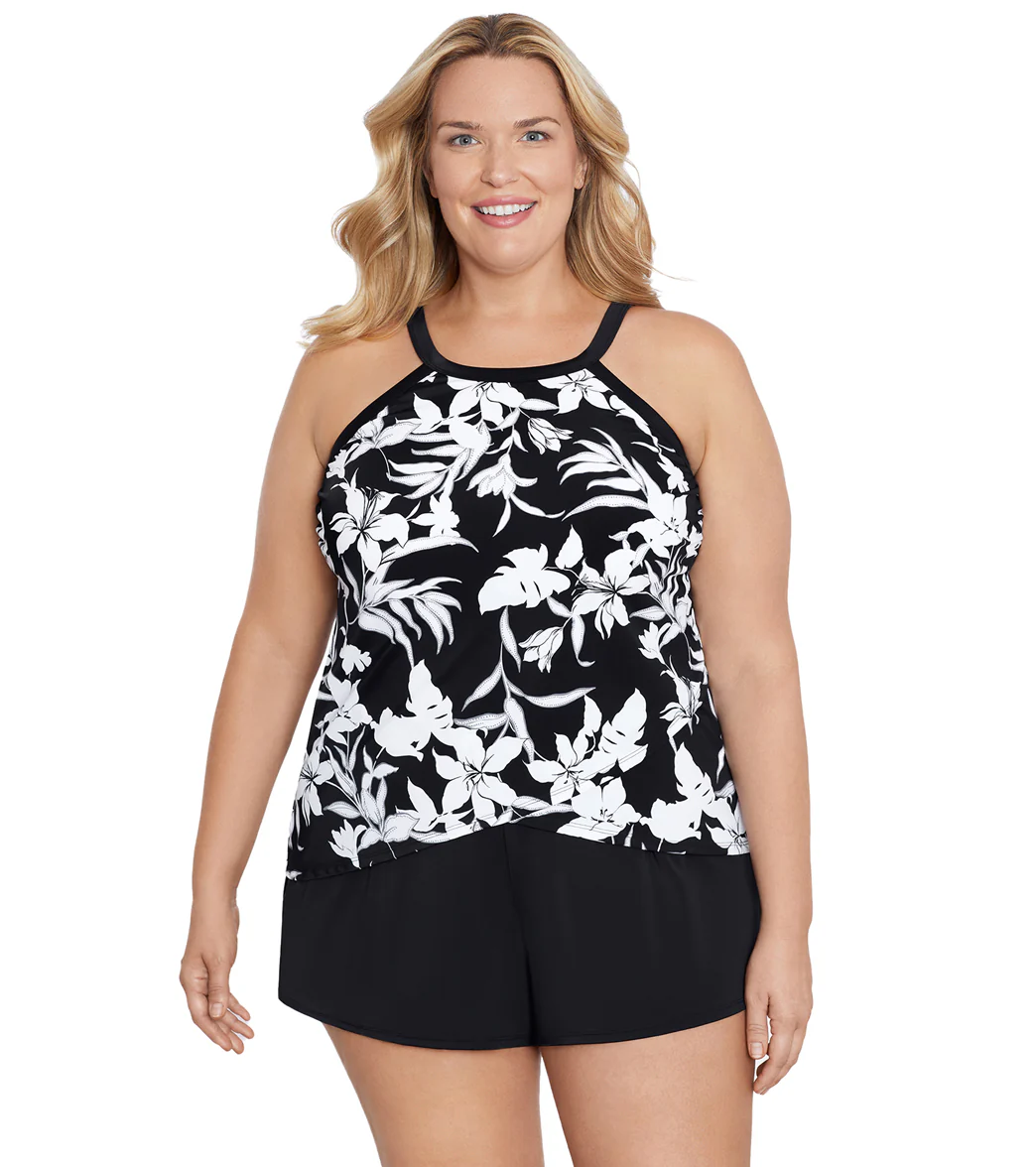 Shape Solver By Penbrooke Women's Plus Night Shade High Neck Tankini Top - Image 6