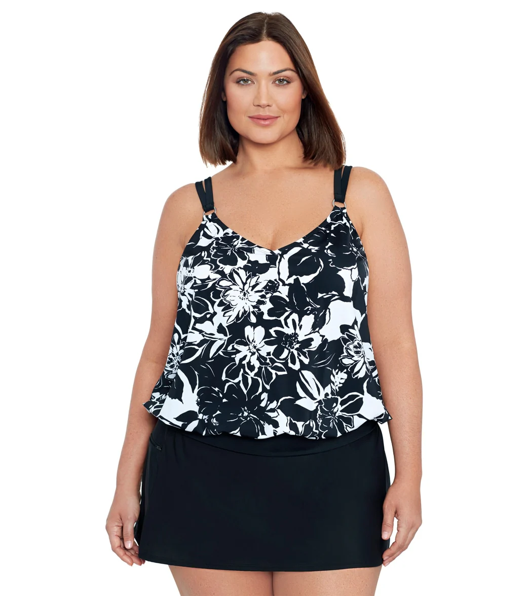 Shape Solver By Penbrooke Women's Plus Size Bloomfield V Neck Ring Tankini Top
