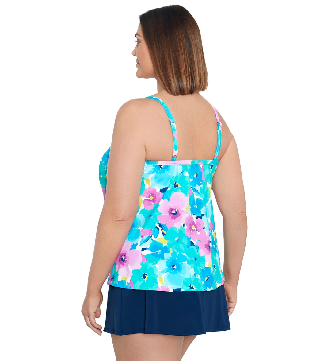 Shape Solver By Penbrooke Women's Plus Size Hidden Garden Knotted Flyaway Tankini Top - Image 2