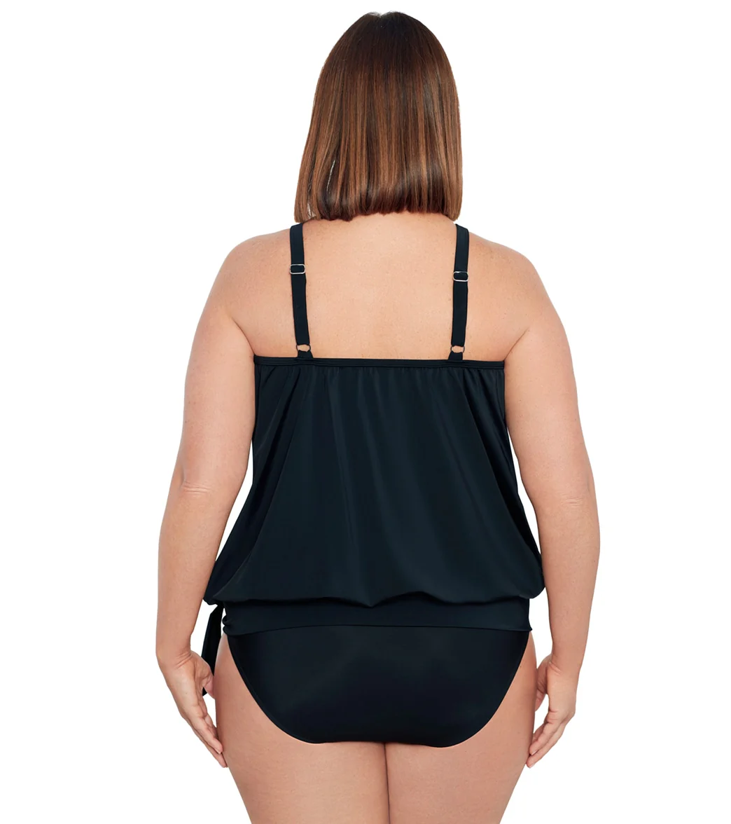 Shape Solver By Penbrooke Women's Plus Size Meshed Up High Neck Blouson Tankini Top - Image 3