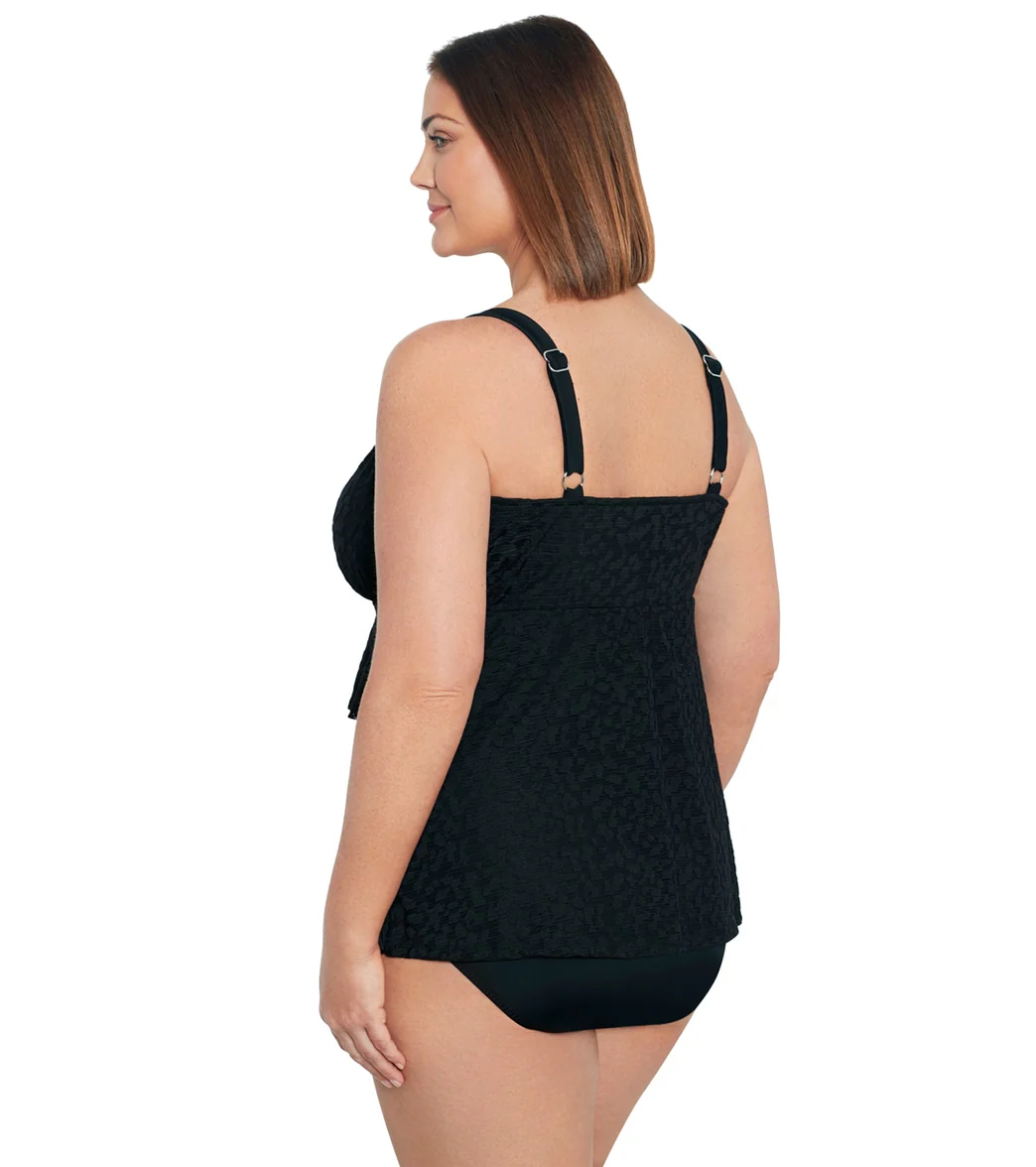 Shape Solver By Penbrooke Women's Plus Size Shadow Prowl Triple Tier Fauxkini One Piece Swimsuit - Image 2