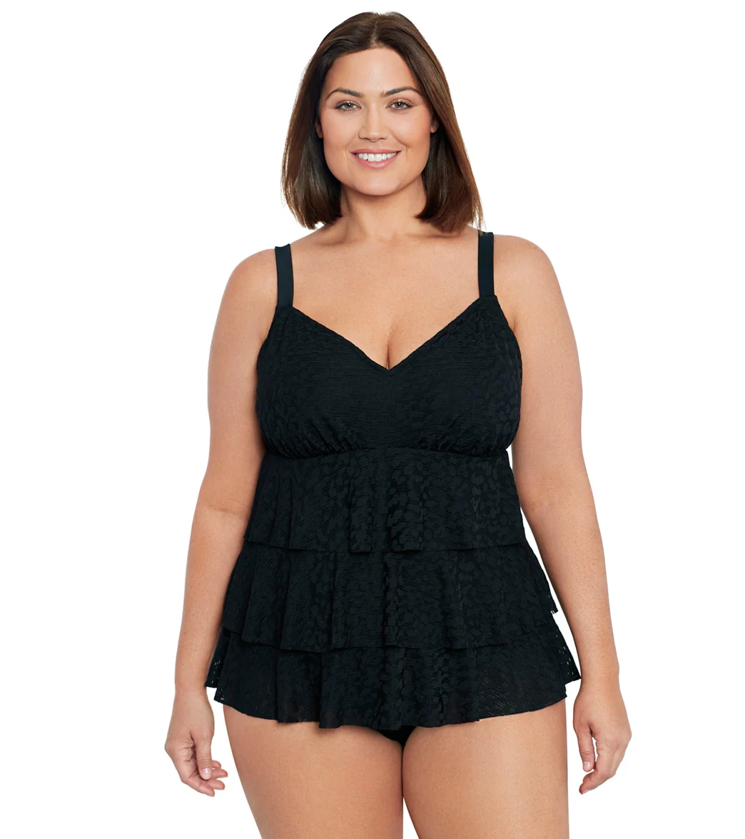 Shape Solver By Penbrooke Women's Plus Size Shadow Prowl Triple Tier Fauxkini One Piece Swimsuit - Image 6