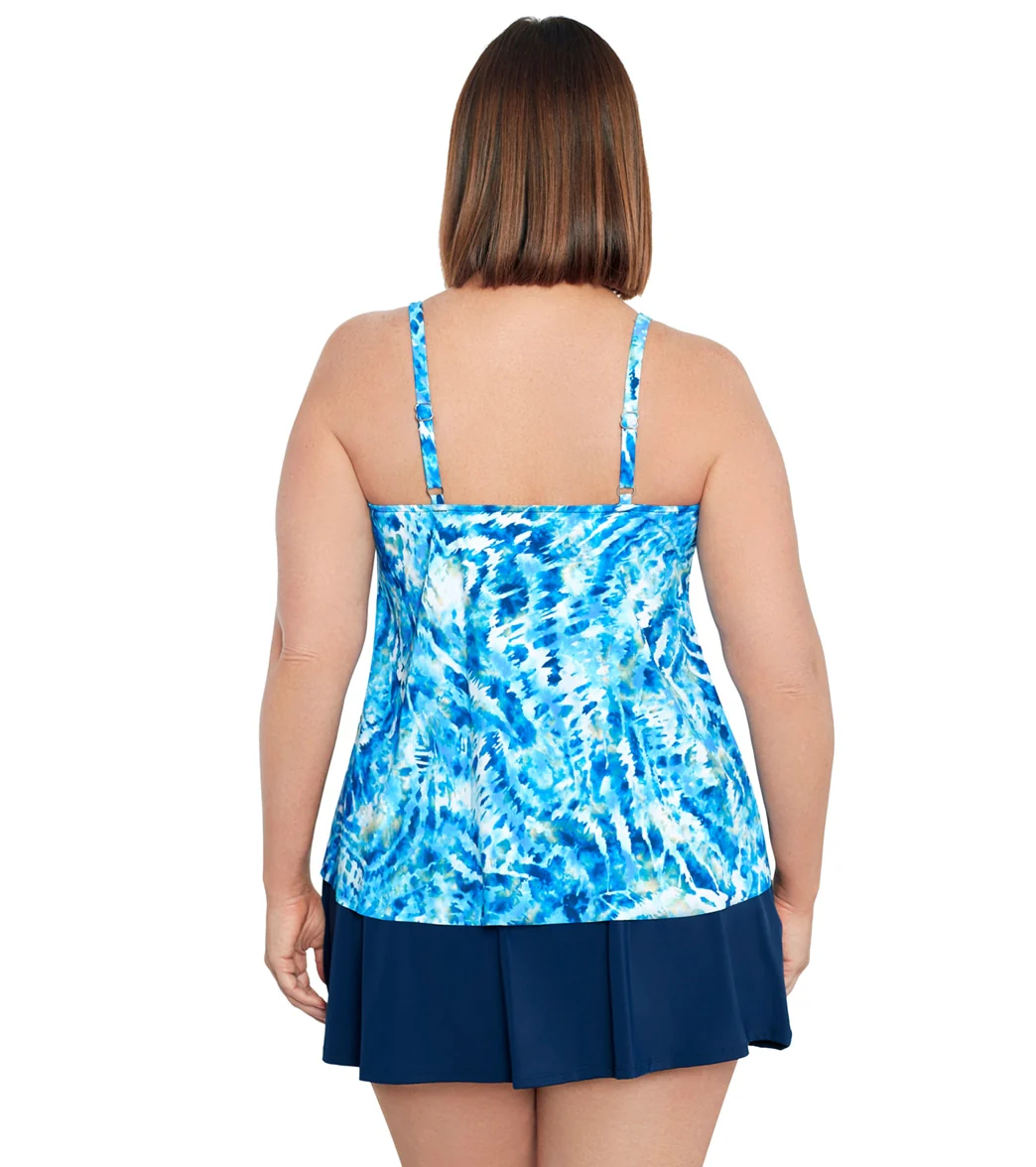 Shape Solver By Penbrooke Women's Plus Size Wishy Washy Side Ring Tankini Top - Image 3