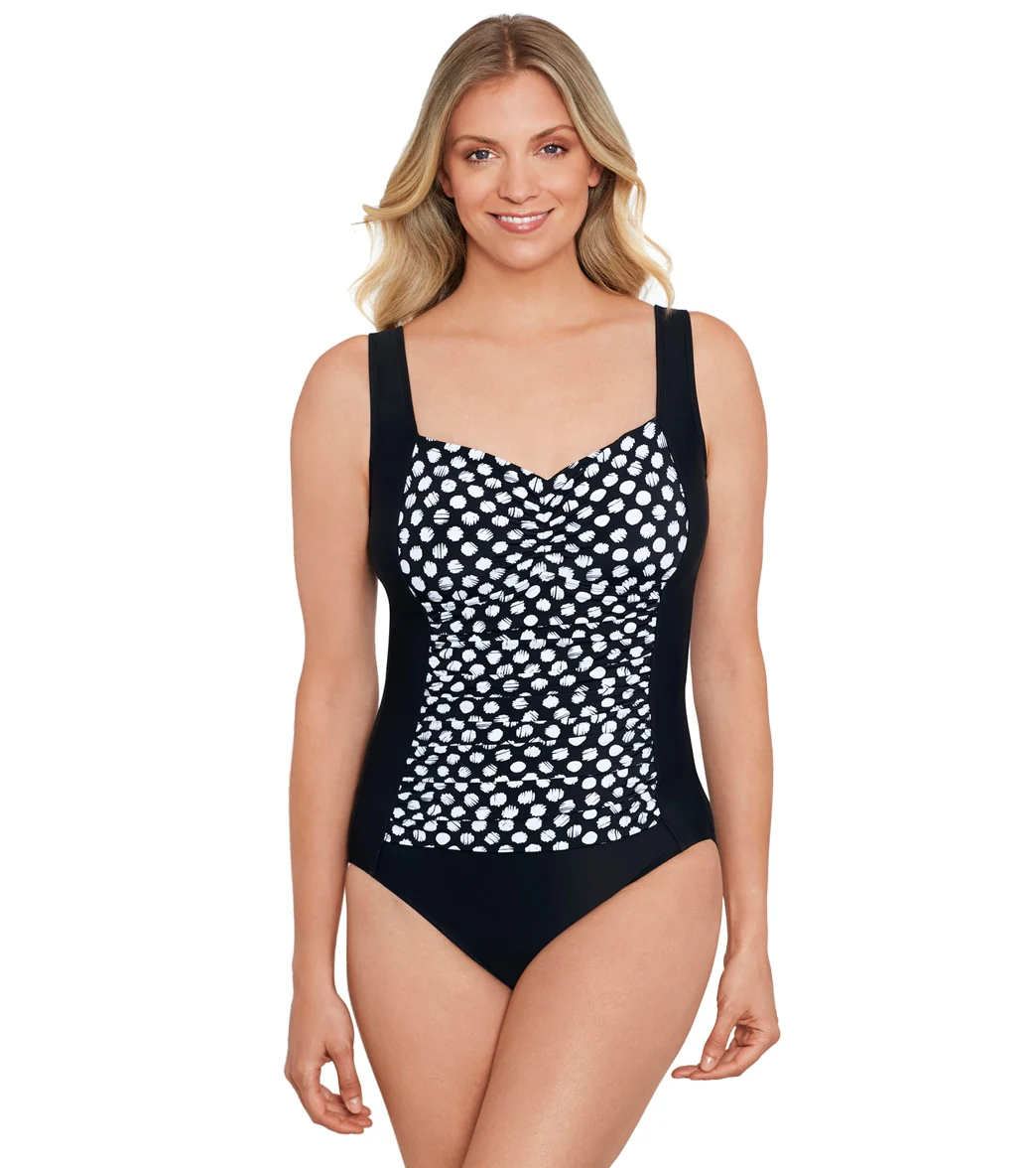 Shape Solver By Penbrooke Women's Spots Shirred Bodice One Piece Swimsuit