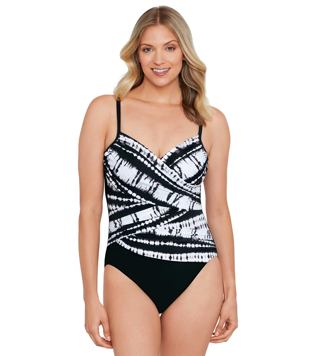 Shape Solver By Penbrooke Women's Stripe A Pose Criss Cross One Piece Swimsuit - Image 8