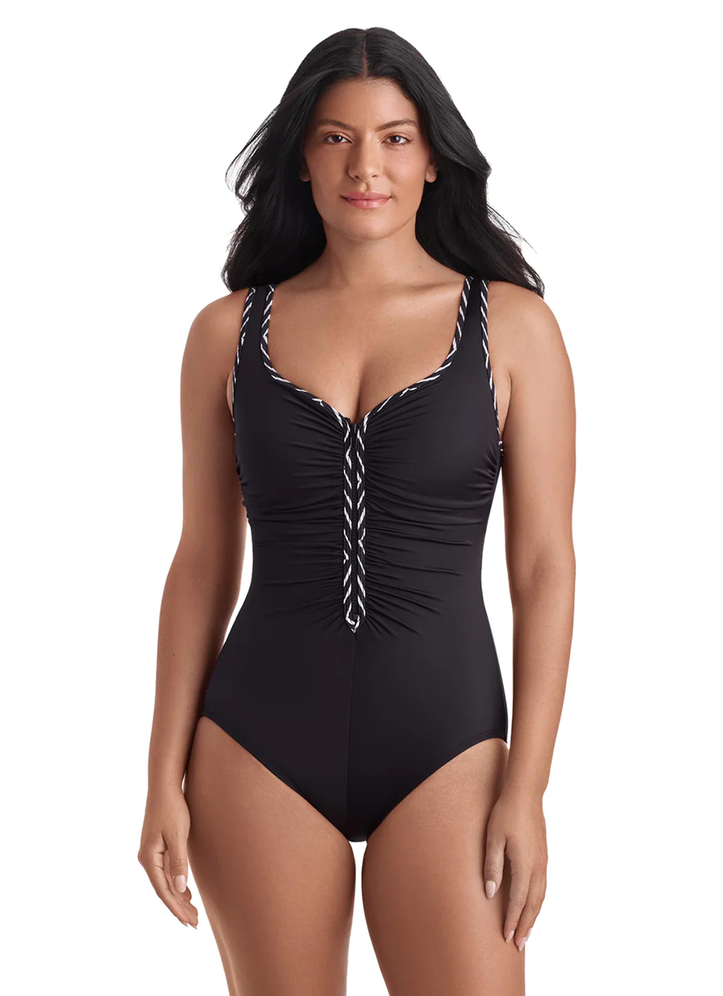 Shape Solver SPORT Shape Solver Sport Women's In Graphic Details Shirred Zipper Tank One Piece Swimsuit - Image 2