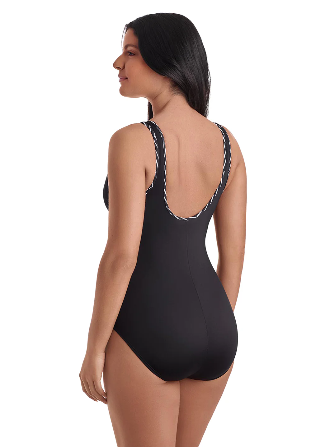 Shape Solver SPORT Shape Solver Sport Women's In Graphic Details Shirred Zipper Tank One Piece Swimsuit - Image 3