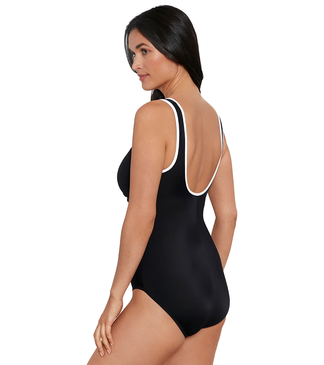 Shape Solver SPORT Women's Color Coated Shirred Zipper Tank One Piece Swimsuit - Image 7