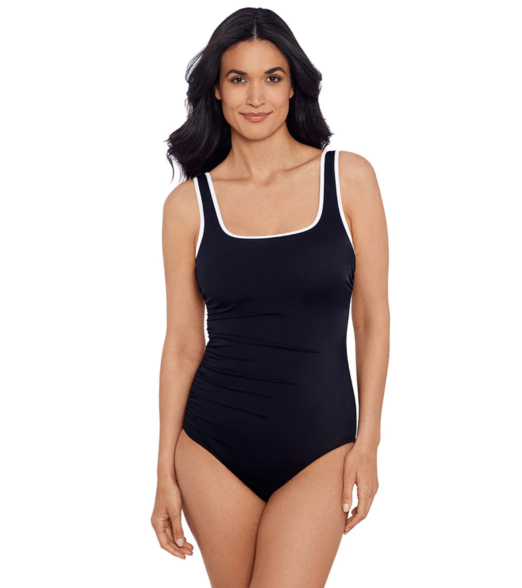 Shape Solver SPORT Women's Colorblock Sport Side Shirred Tank One Piece Swimsuit - Image 5