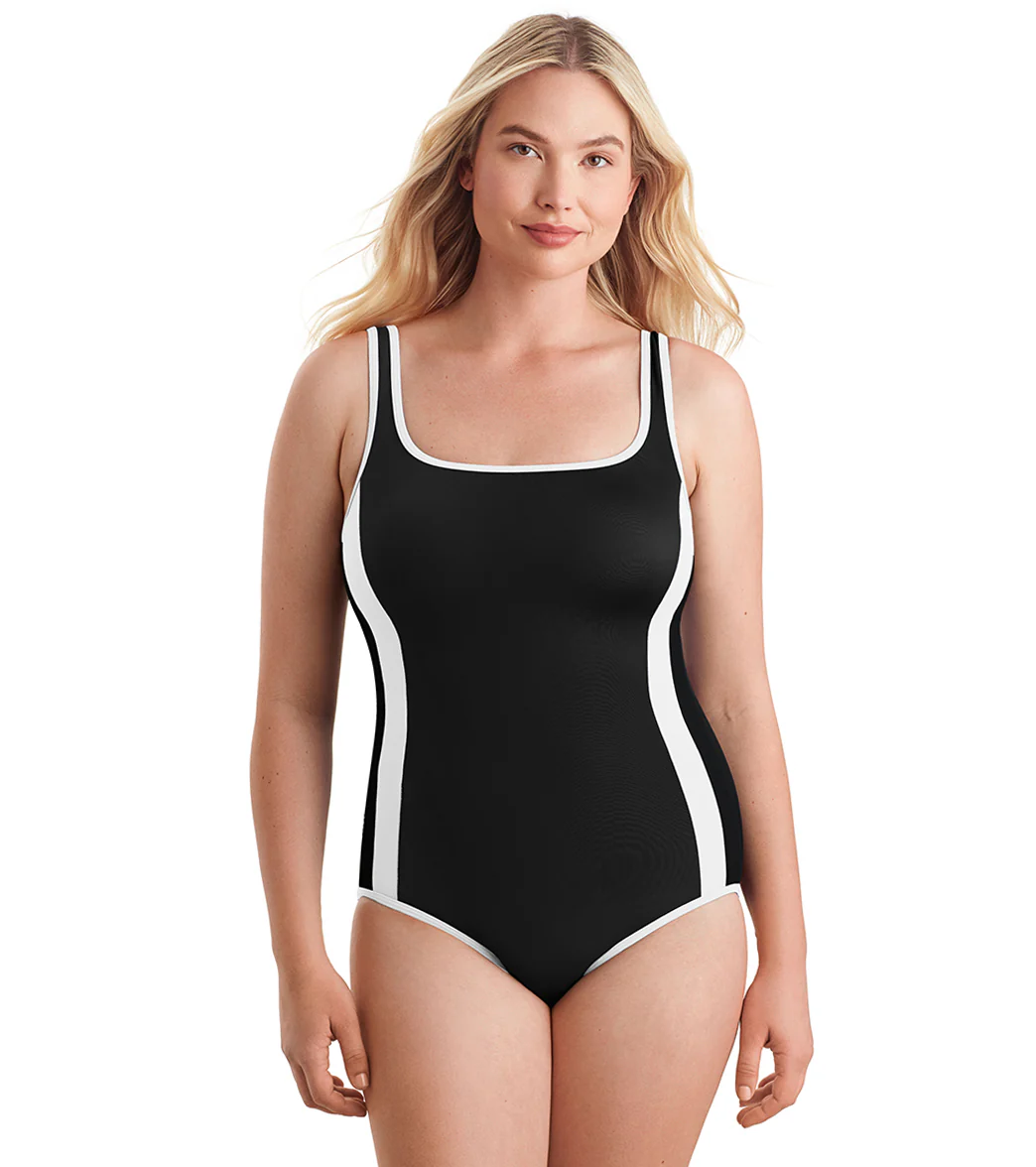 Shape Solver SPORT Women's Fashion Solids Side Panel Tank One Piece Swimsuit - Image 7