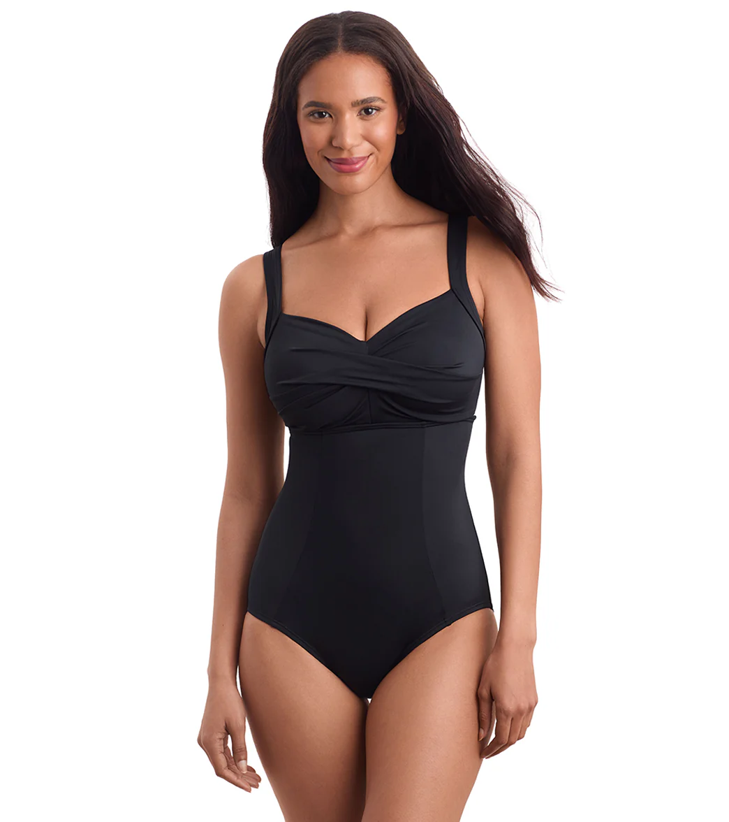 Shape Solver SPORT Women's Fashion Solids Twist Bra Tank One Piece Swimsuit - Image 7