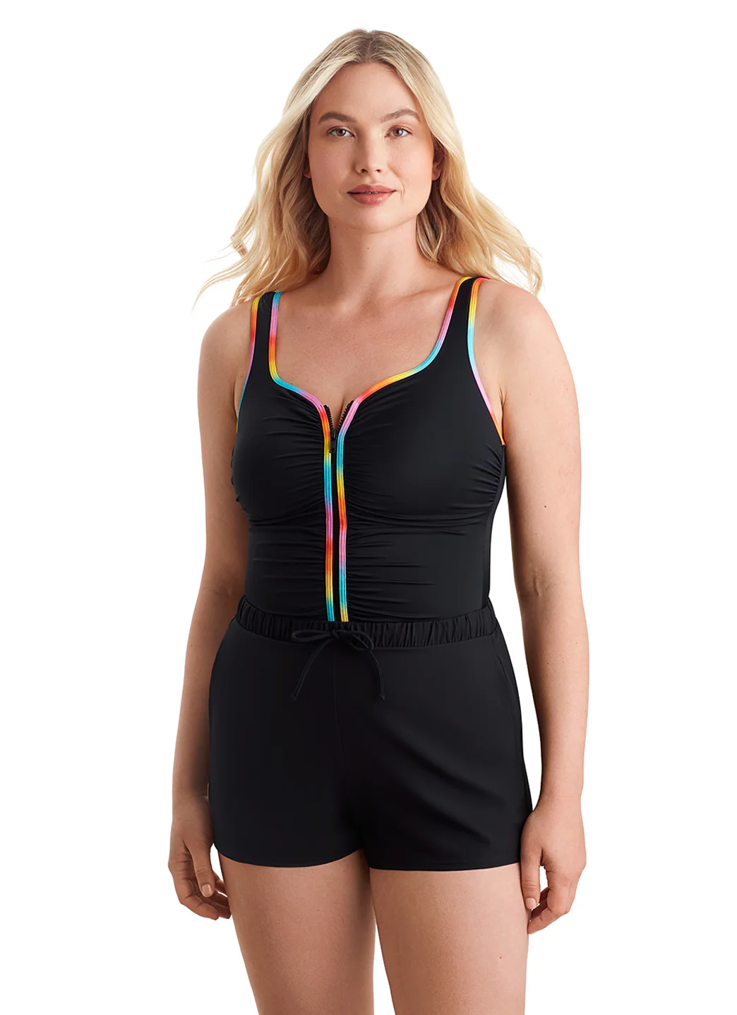 Shape Solver SPORT Women's Ombre Sorbet Shirred Zipper Runaround One Piece Swimsuit - Image 5