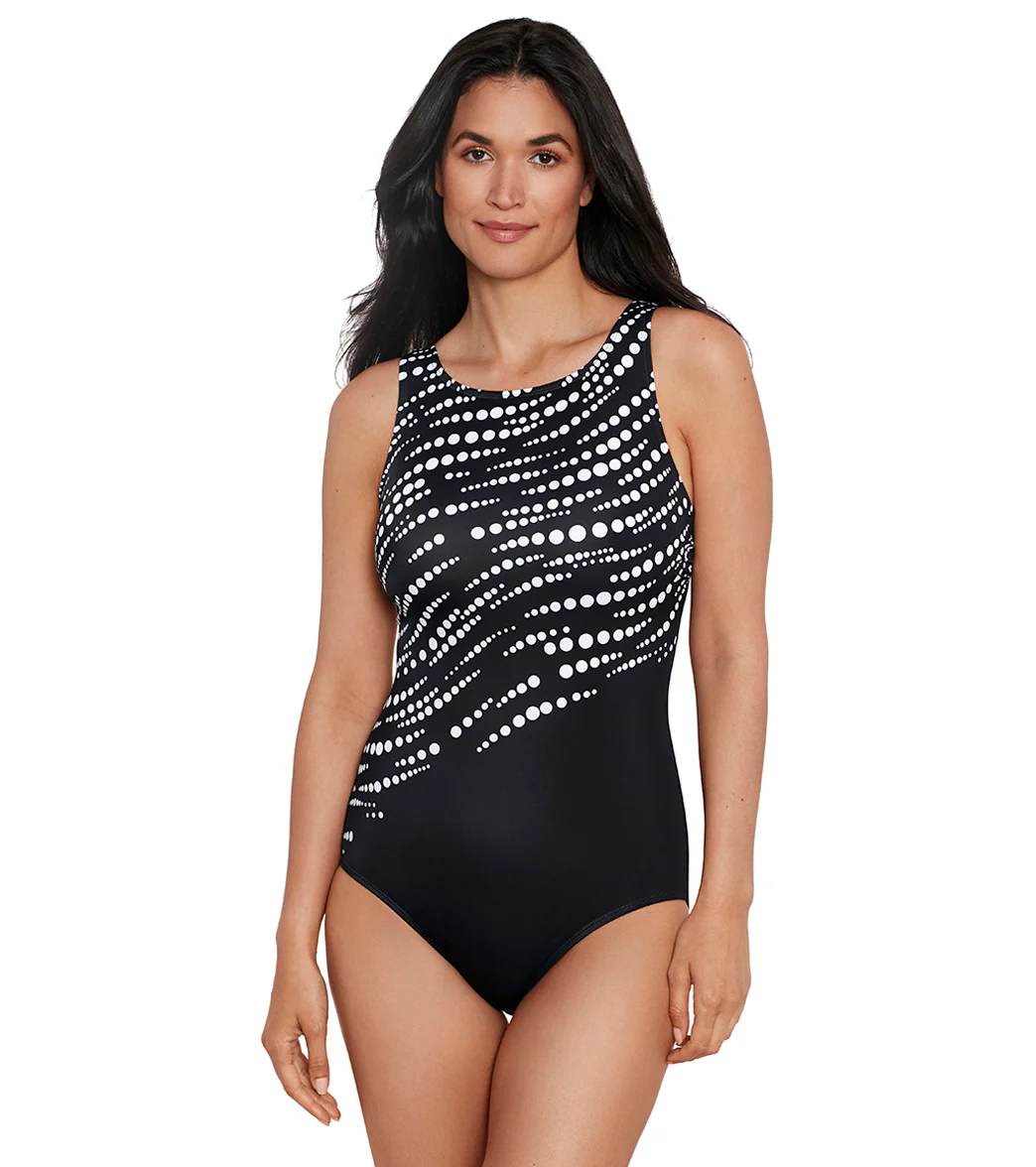 Shape Solver SPORT Women's Perfect Bubbles High Neck Tank One Piece Swimsuit