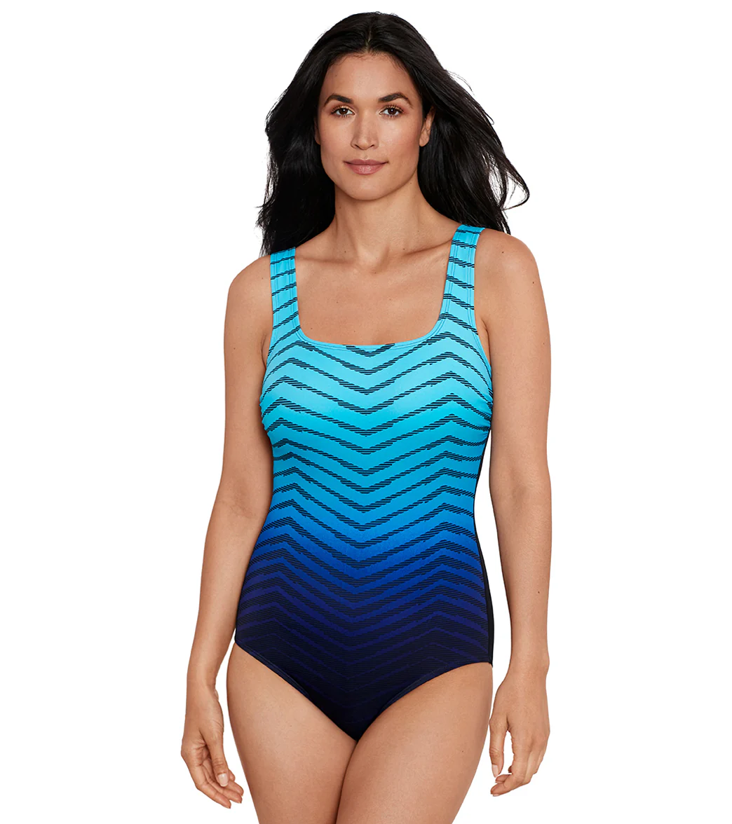 Shape Solver SPORT Women's Prism Change Scoop Neck One Piece Swimsuit