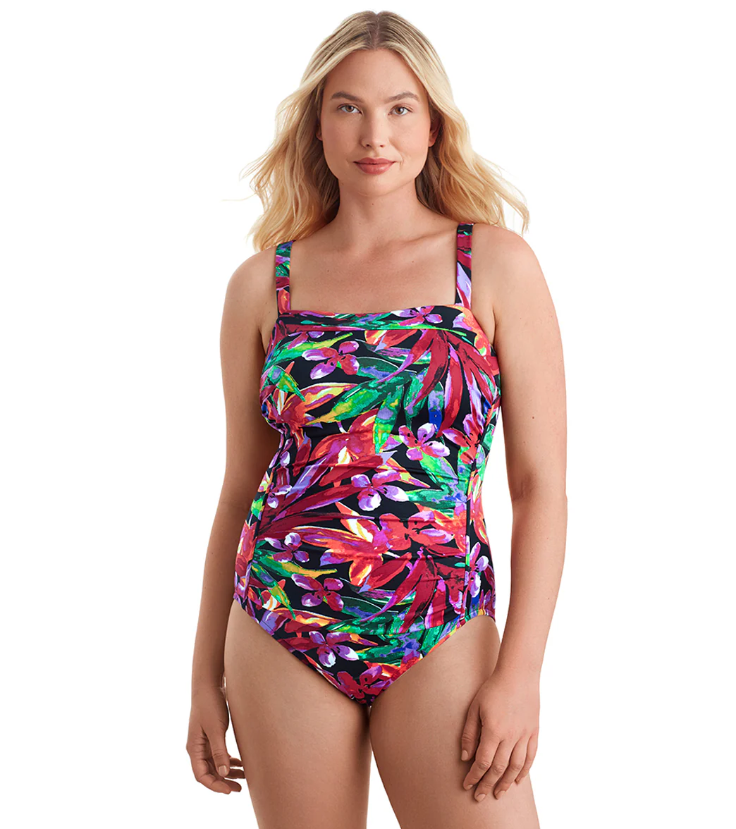Shape Solver SPORT Women's Secret Garden Shirred Bandeau One Piece Swimsuit - Image 6