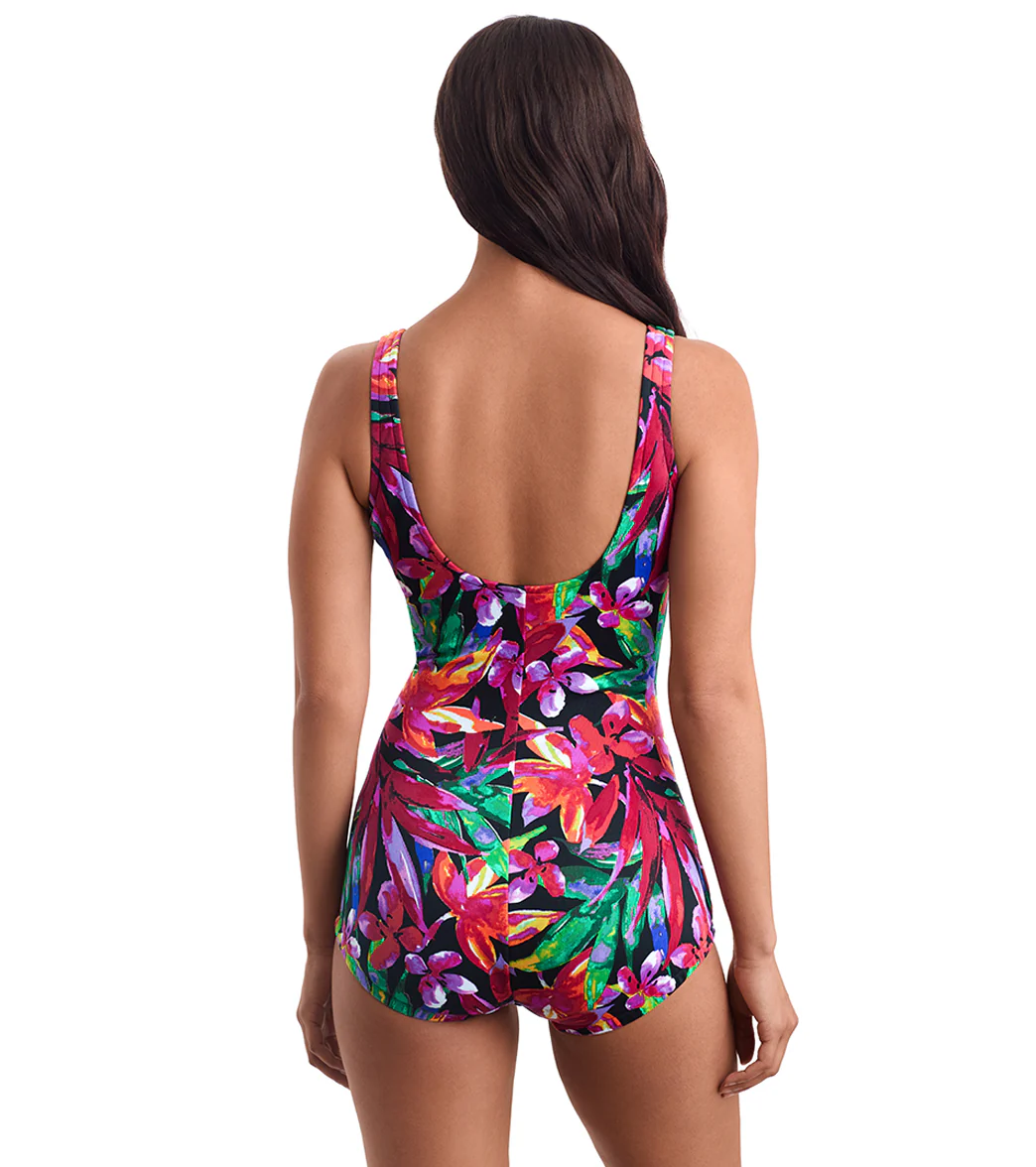 Shape Solver SPORT Women's Secret Garden Shirred Front Girl Leg One Piece Swimsuit - Image 4