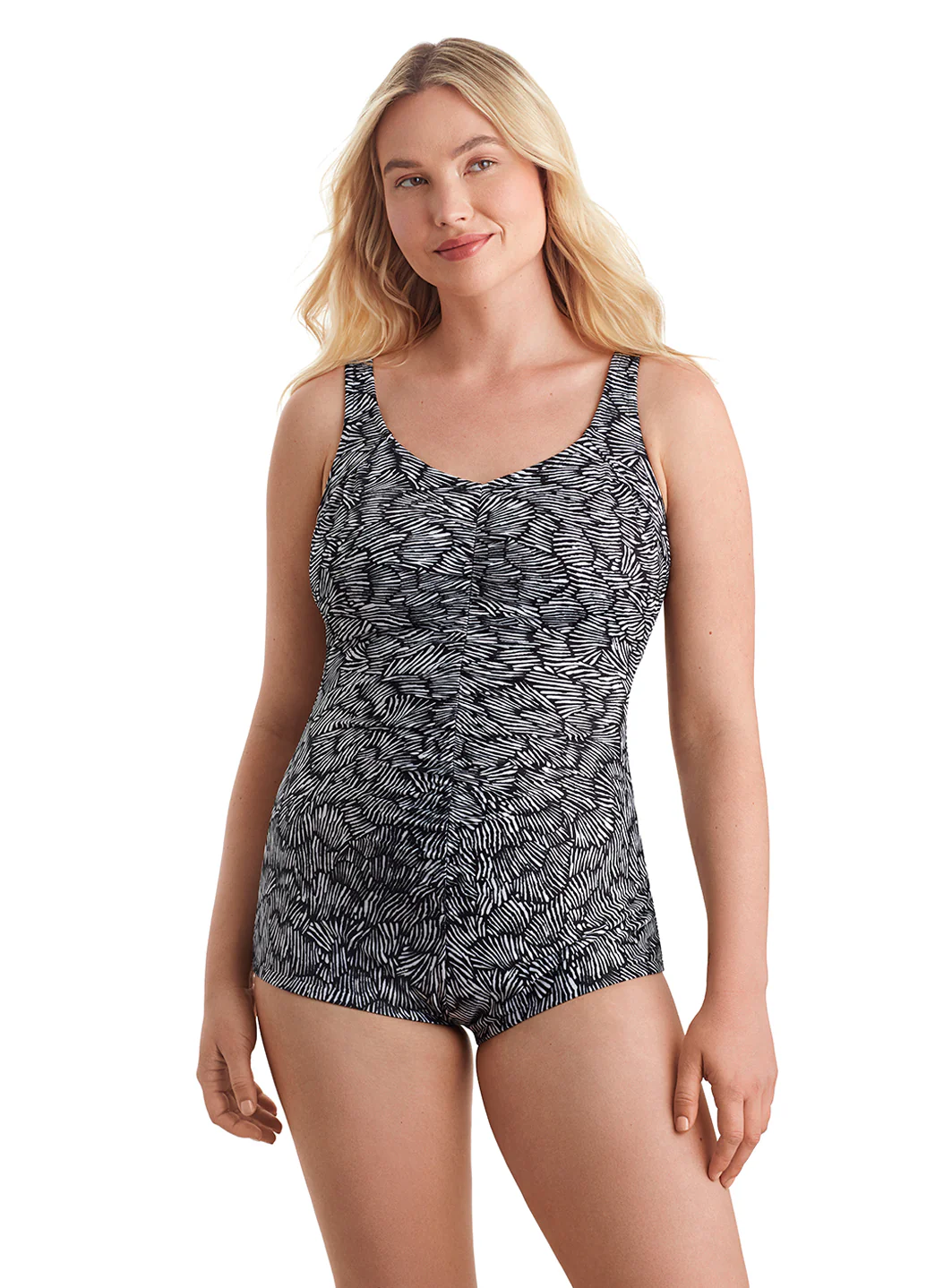 Shape Solver SPORT Women's Shape Shifter Shirred Front Girl Leg One Piece Swimsuit - Image 2