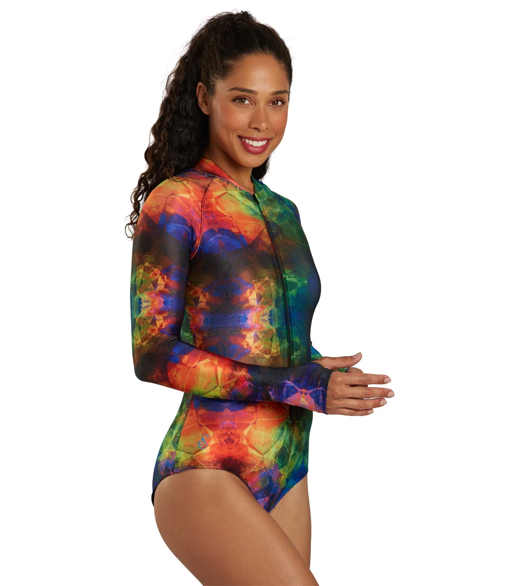 SlipIns Women's Crystaline Zippered Mini Long Sleeve One Piece Swimsuit - Image 2