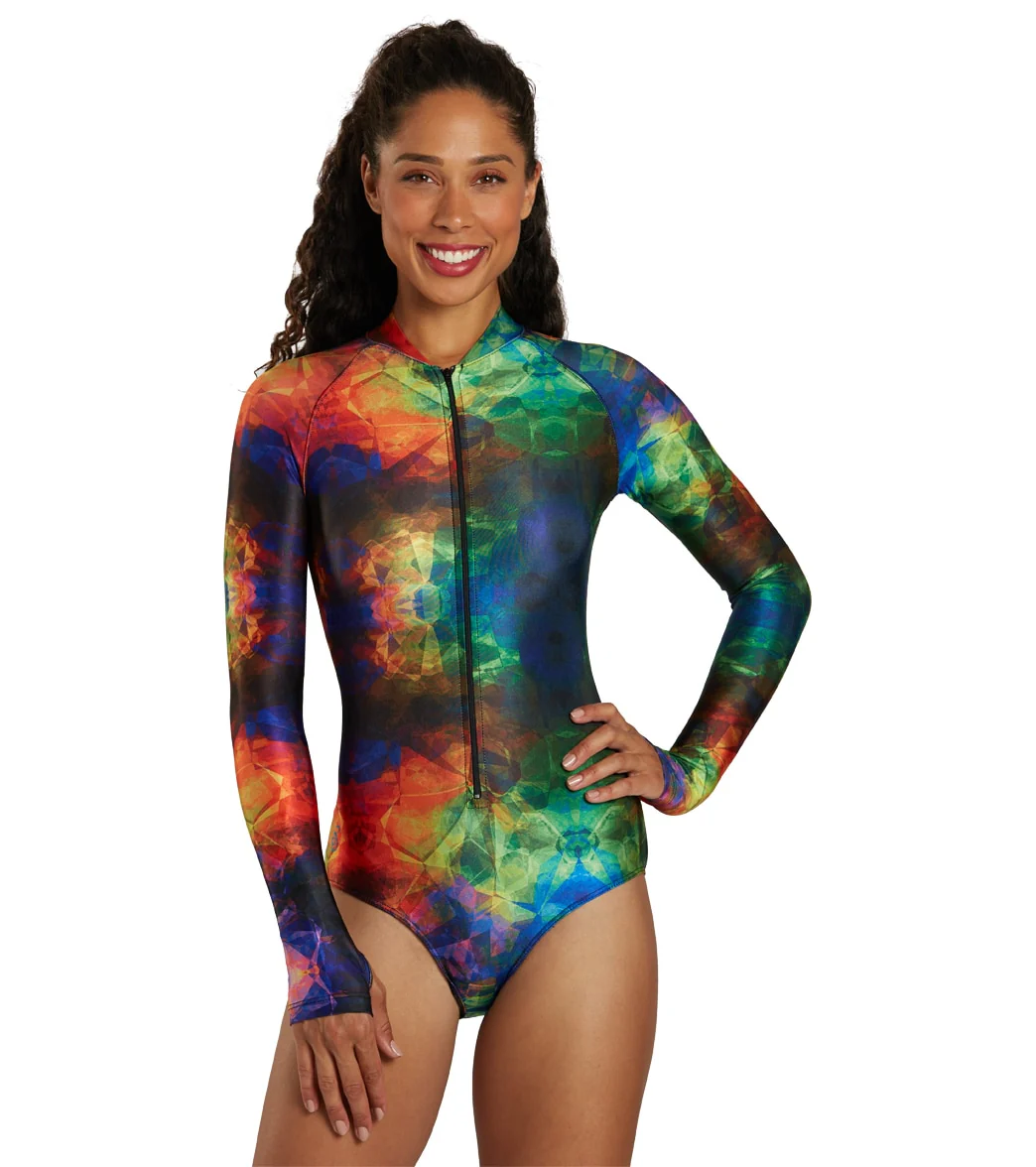 SlipIns Women's Crystaline Zippered Mini Long Sleeve One Piece Swimsuit - Image 7