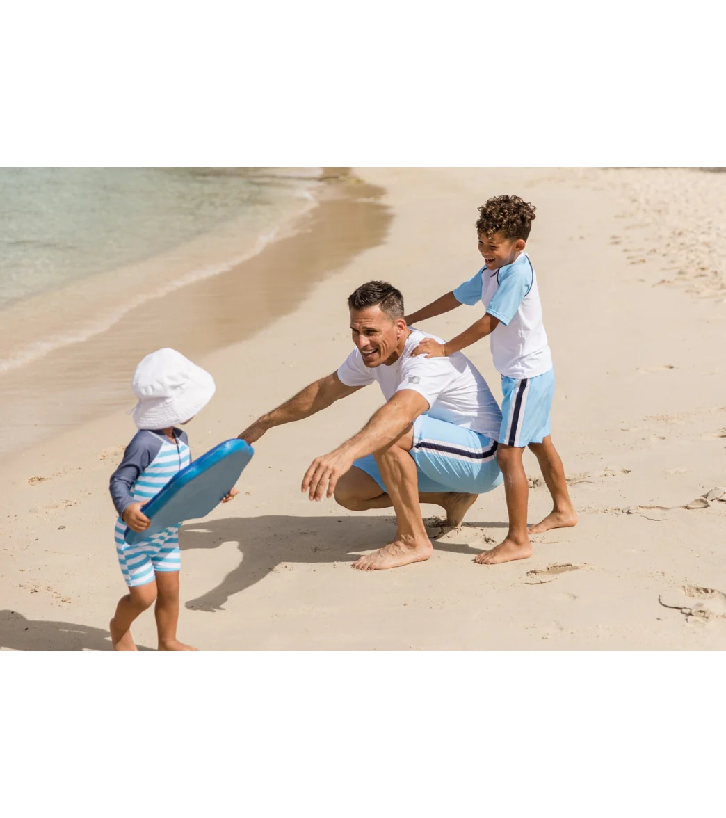 Snapper Rock Boys' White Light Blue Sleeve SS Rash Top (Toddler, Little Kid, Big Kid) - Image 3