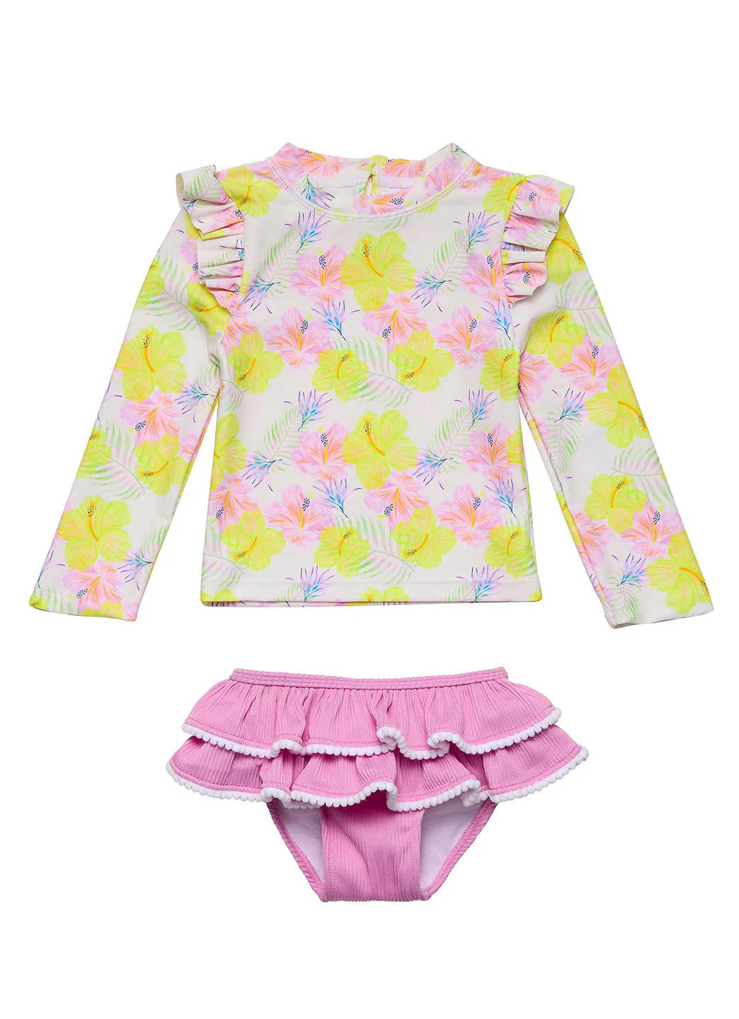 Snapper Rock Girls' Aloha Vacay Ruffle Long Sleeve Two Piece Rash Guard Set (Baby, Toddler, Little Kid) - Image 2