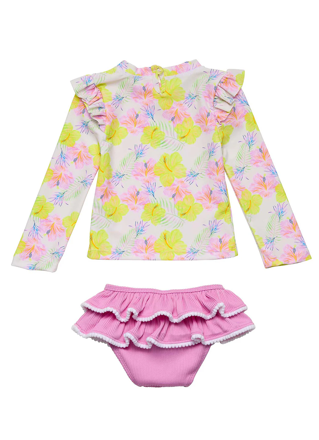 Snapper Rock Girls' Aloha Vacay Ruffle Long Sleeve Two Piece Rash Guard Set (Baby, Toddler, Little Kid) - Image 3