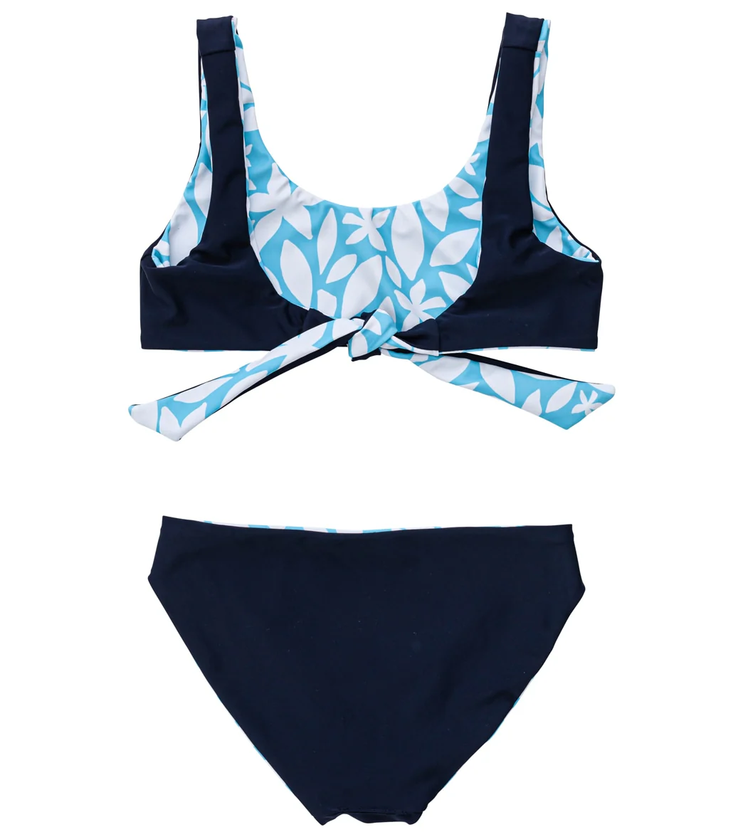 Snapper Rock Girls' Aqua Bloom Sustainable Reversible Surf Bow Bikini Set (Big Kid) - Image 4